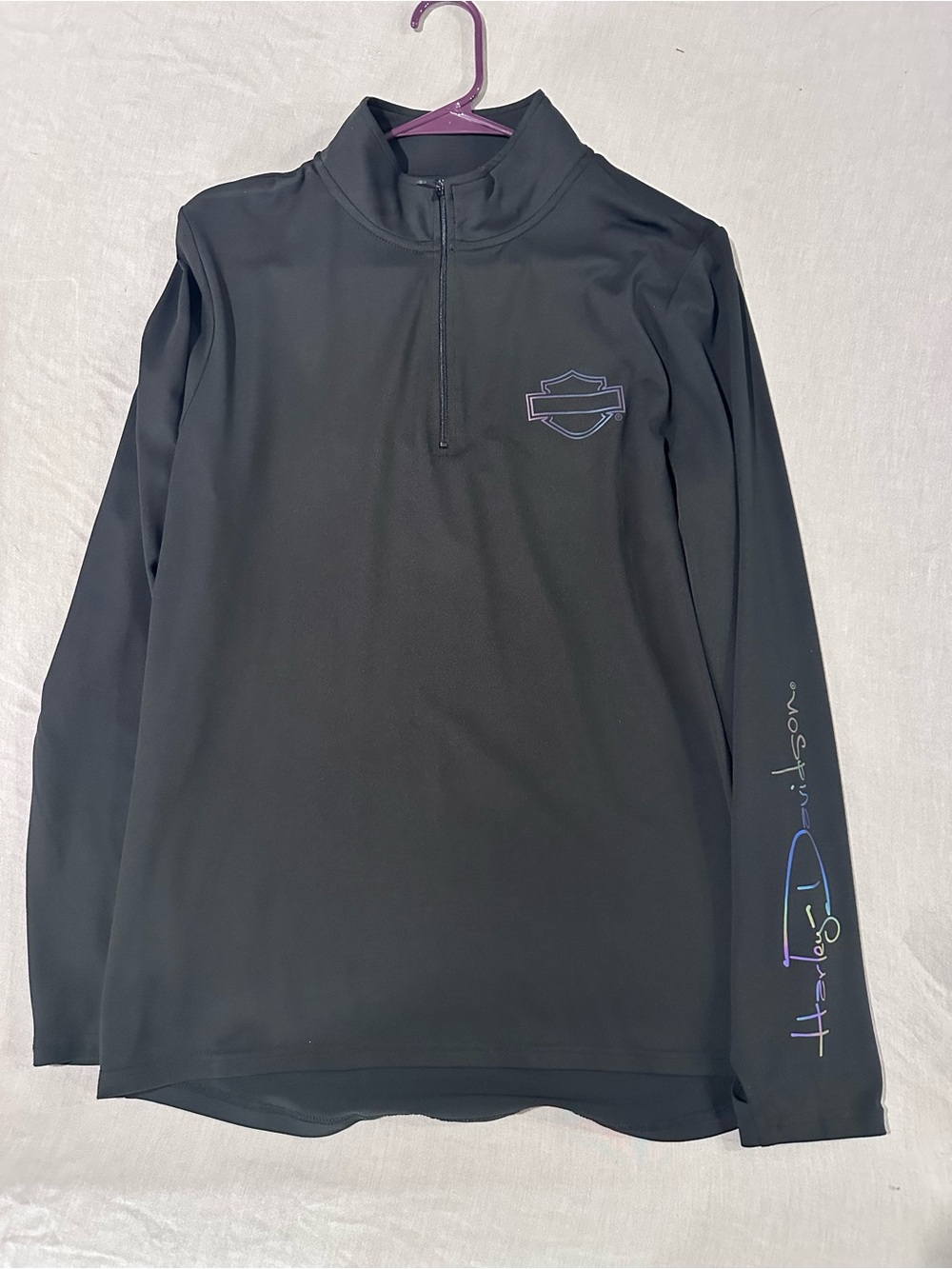 Harley-Davidson Black Long Sleeve Quarter-Zip Top with Iridescent Logo
